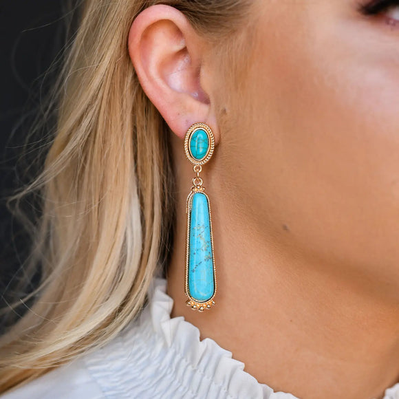Turquoise Post Earring w/ Elongated Turquoise Stone & Gold