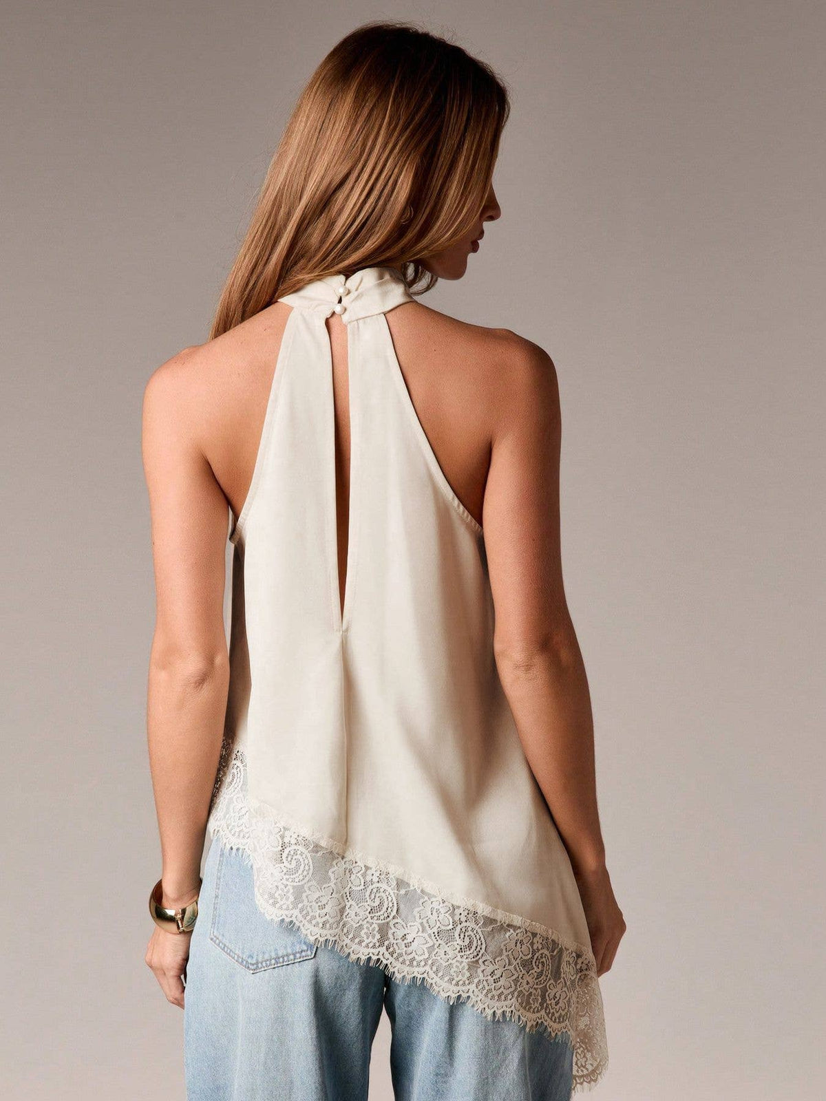 Lace Trim Satin Halter Top