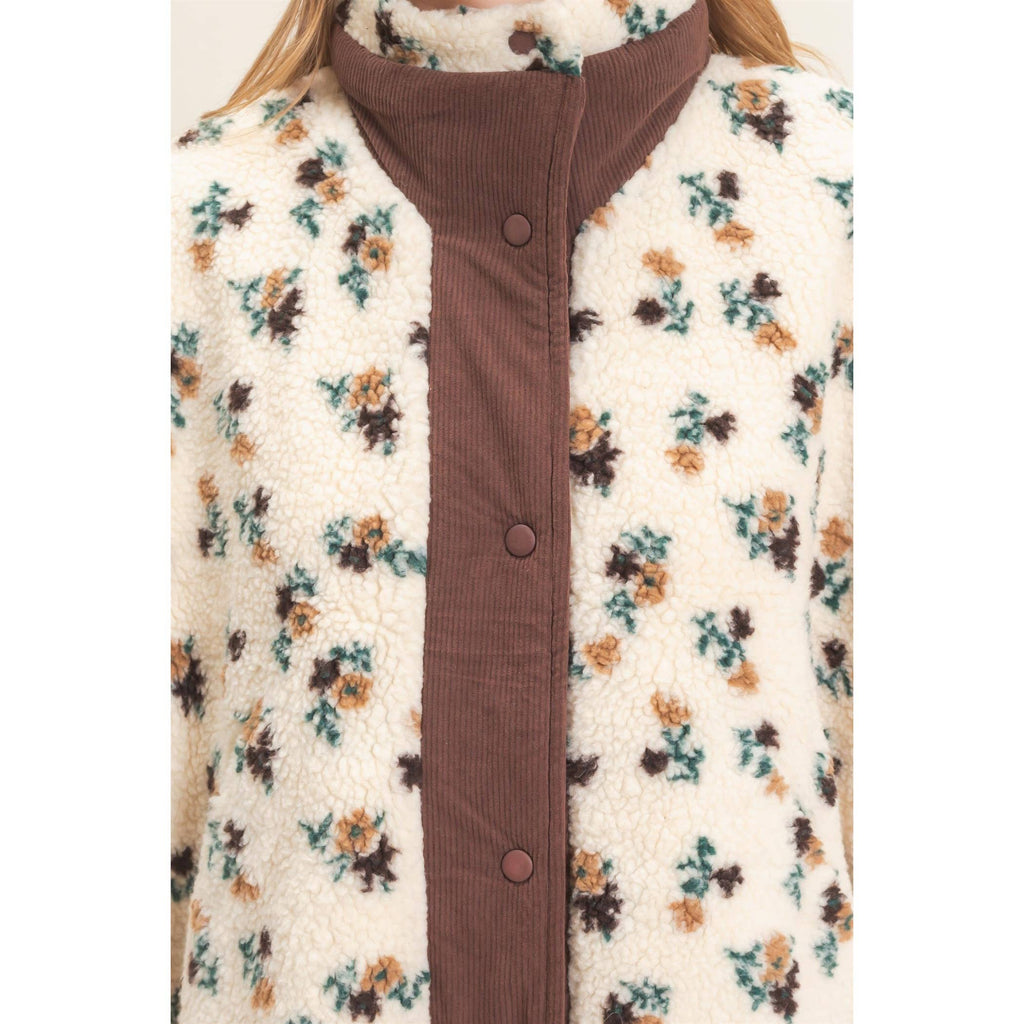 Floral Sherpa Vest With Corduroy