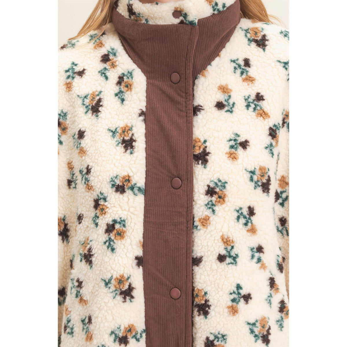 Floral Sherpa Vest With Corduroy
