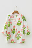 LAS Wild Flower Print V Neck 3/4 Sleeve Blouse (S-XL)