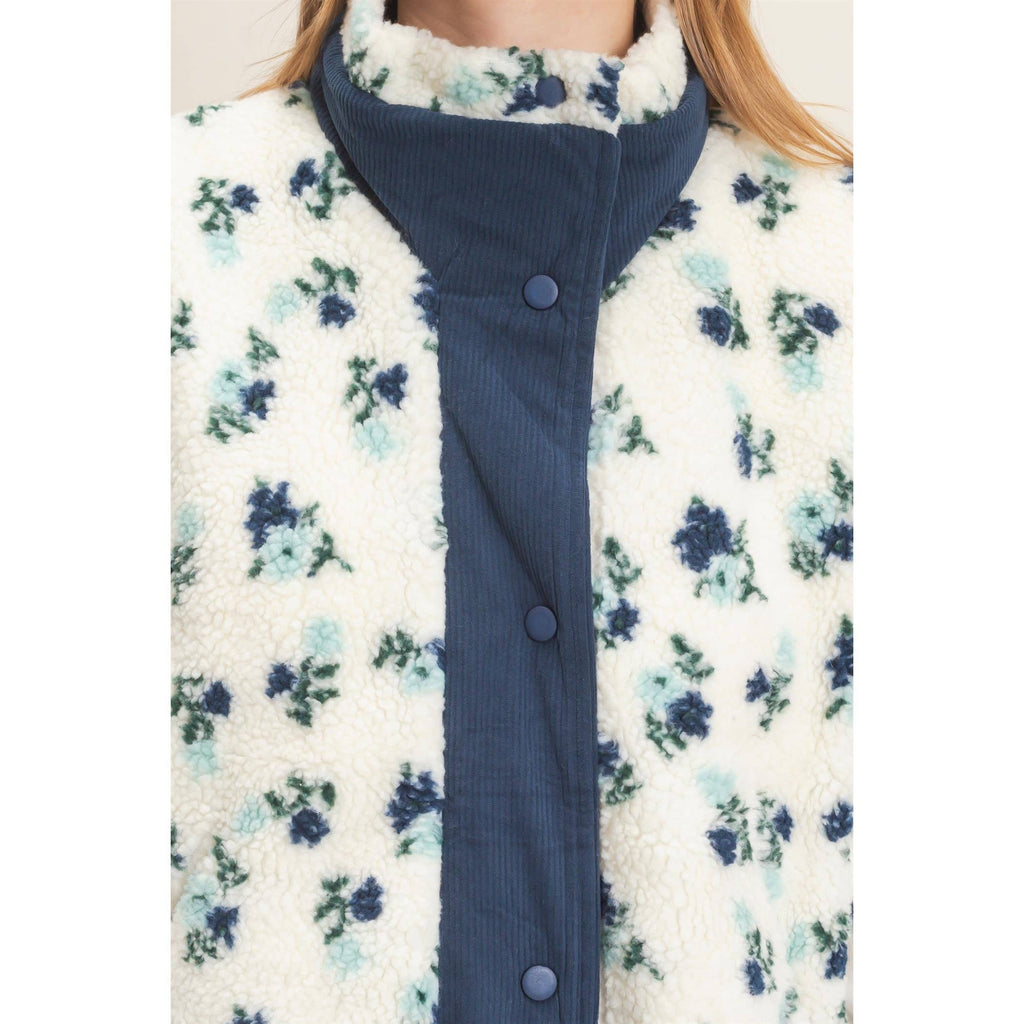 Floral Sherpa Vest With Corduroy