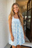 LAS Floral Stripe Patchwork Bow Knot Strap Mini Dress (S-XL)