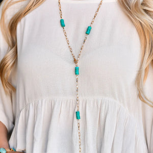 36" Multi way Gold Link Chain Necklace w/ Turquoise Accents