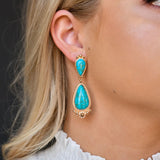 Turquoise Tear Drop Post Earring w/ Gold Embellishment