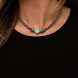 16" Silver Disc Necklace with Turquoise Diamond Accent