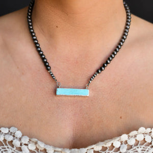 16" Faux Navajo Pearl Necklace With Turquoise Bar