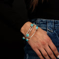 Set/3 Burnished Silver Bangles with TQ Ovals
