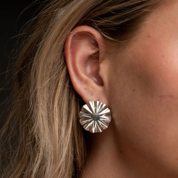 Burnished Silver Burst Concho Stud Earring