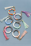 Rubbery Bead Tassel Bracelet Keychain