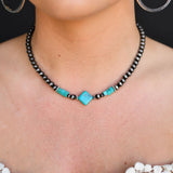 16" Faux Navajo Pearl Necklace With Turquoise Diamond Accent