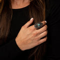 Adjustable Oval Concho Ring with Turquoise Accent