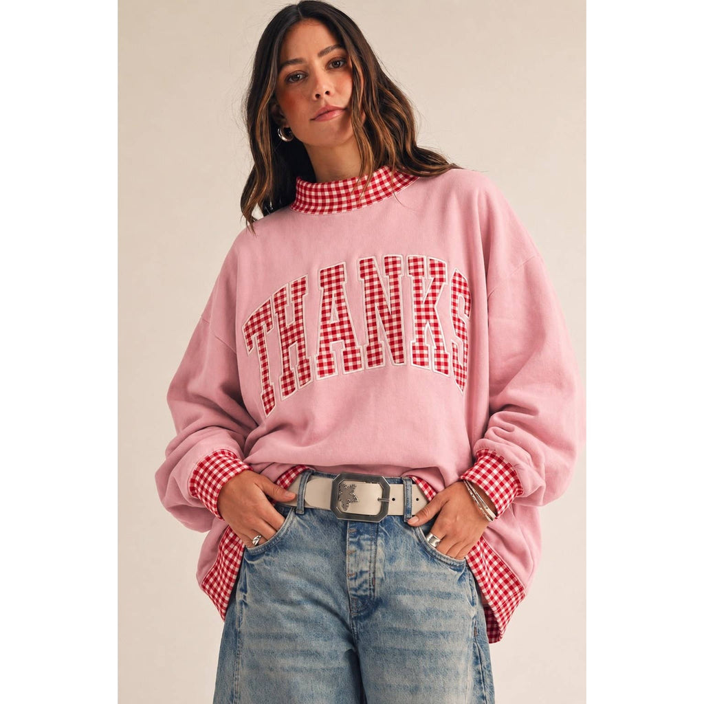 Vintage Thanks Gingham Patch Pullover