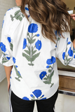 LAS Wild Flower Print V Neck 3/4 Sleeve Blouse (S-XL)