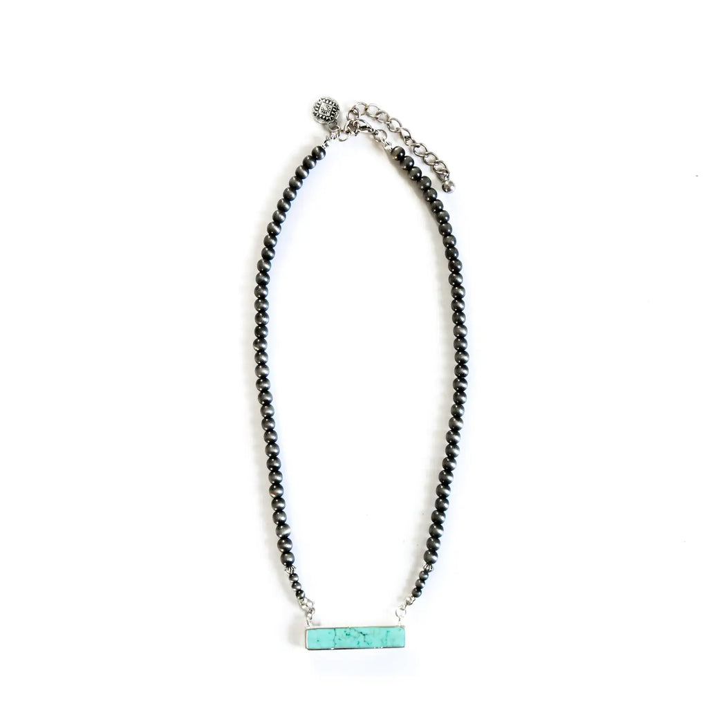 16" Faux Navajo Pearl Necklace With Turquoise Bar