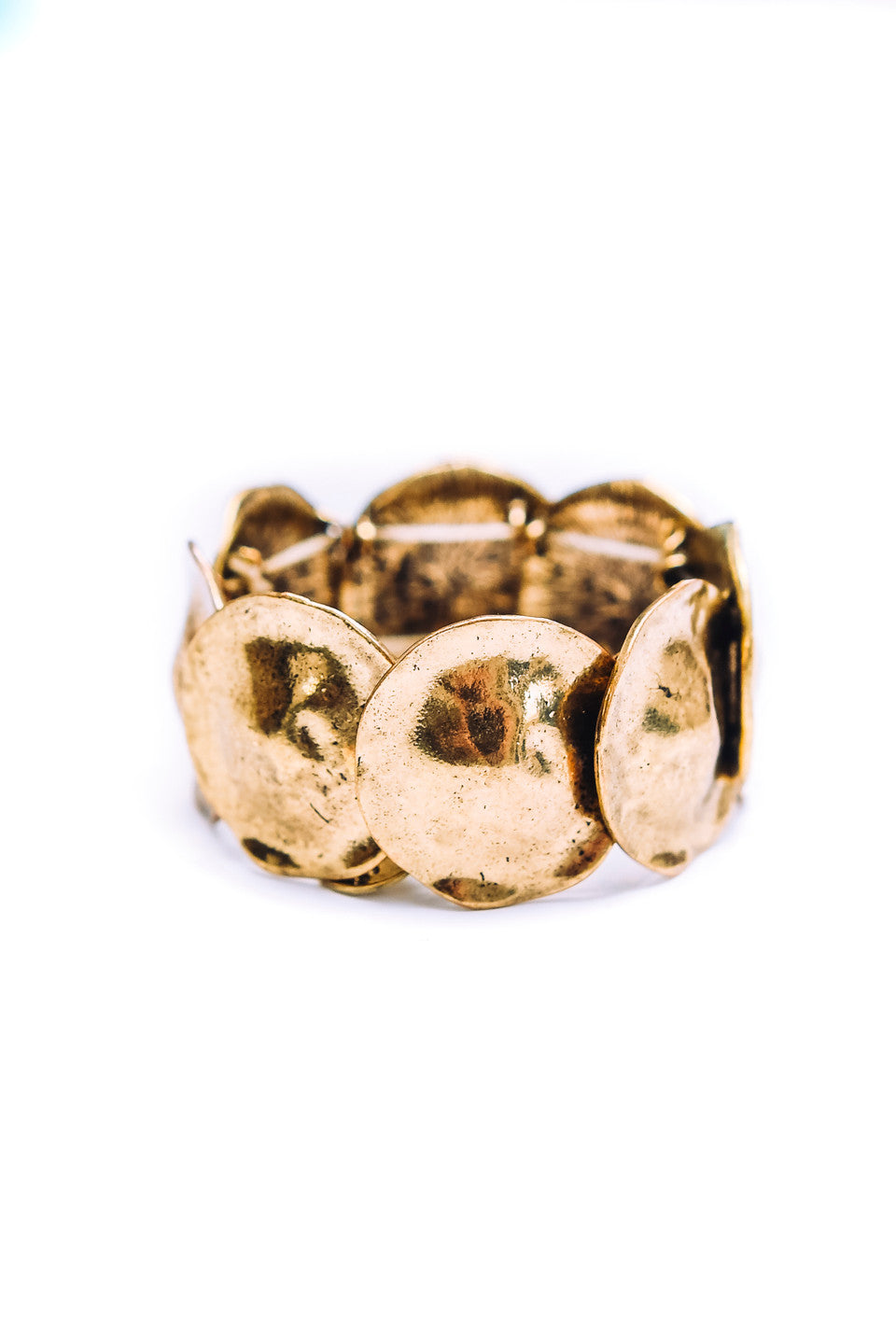 Burnished Gold Hammered Circle Stretch Bracelet