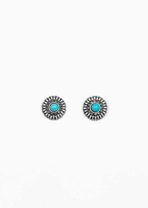 .75" Silver Flower Stud Earring with Turquoise Accent
