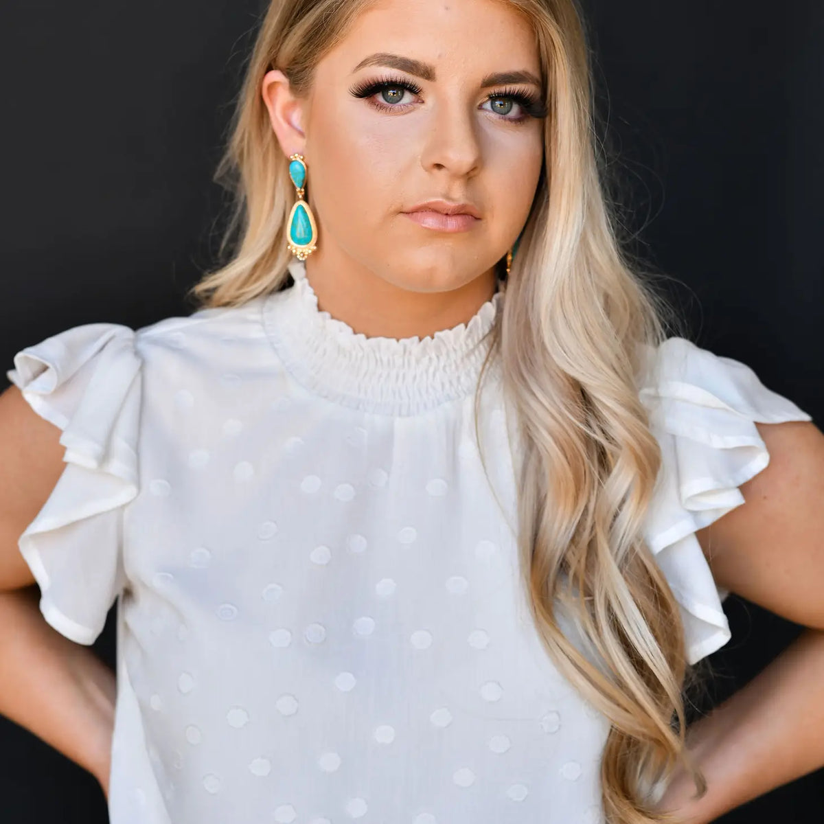 Turquoise Tear Drop Post Earring w/ Gold Embellishment