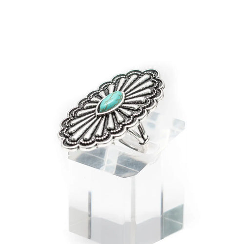 Adjustable Oval Concho Ring with Turquoise Accent