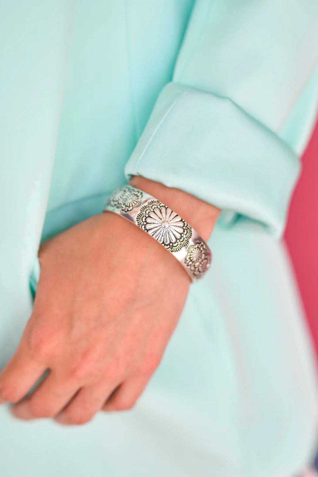 Silver Stamped Burst Bangle