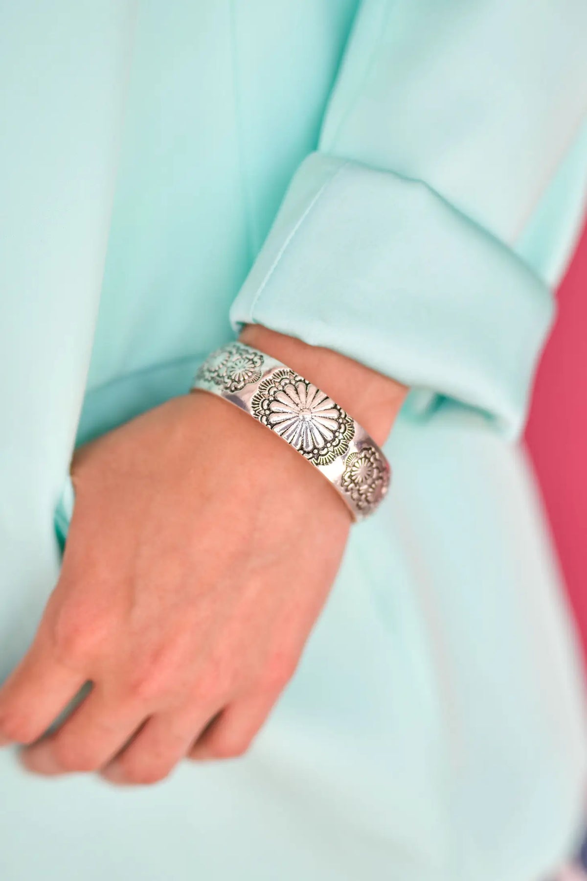 Silver Stamped Burst Bangle