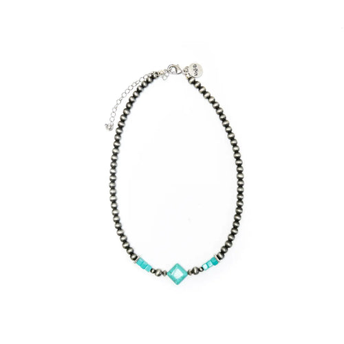 16" Faux Navajo Pearl Necklace With Turquoise Diamond Accent