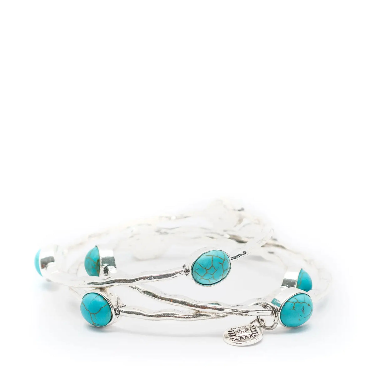Set/3 Burnished Silver Bangles with TQ Ovals
