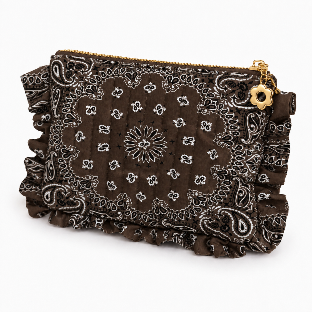 Ellison+Young Bandana Ruffle Everything Pouch, Quilted Cosmetic Case