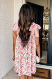 LAS Floral Stripe Patchwork Bow Knot Strap Mini Dress (S-XL)