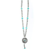 32"" Silver Disc Bead Y Necklace w/ Turquoise Diamond Accent