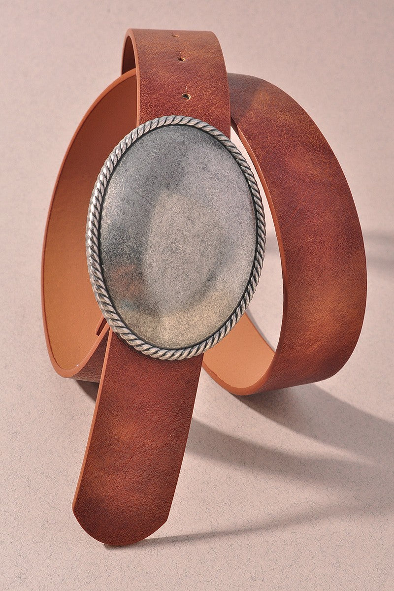 Western Oval Buckle Leather Belt