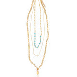3 Strand Gold Chain Necklace w/ Turquoise Accents & Arrow