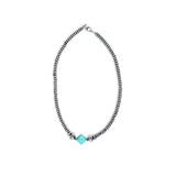 16" Silver Disc Necklace with Turquoise Diamond Accent