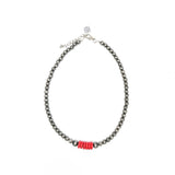 14" Faux Navajo Pearl Choker Necklace With Red Accent