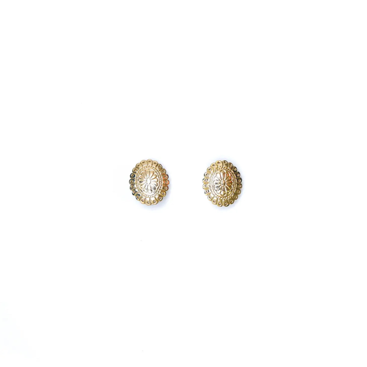 Small Gold Flower Stamped Concho Post Earring