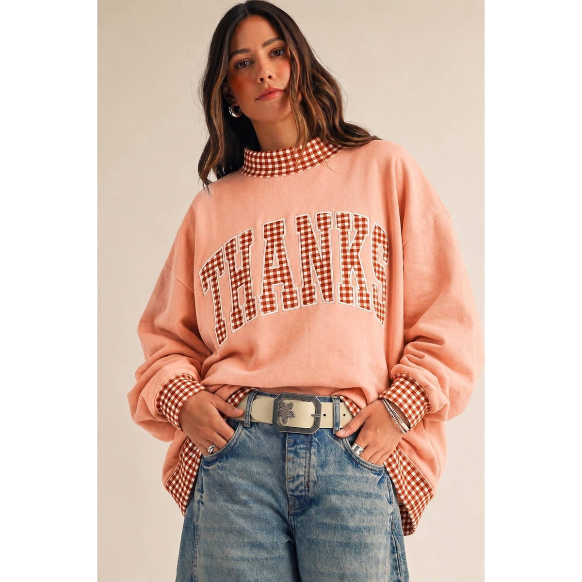 Vintage Thanks Gingham Patch Pullover