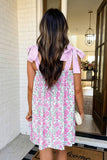 LAS Floral Stripe Patchwork Bow Knot Strap Mini Dress (S-XL)