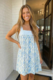 LAS Floral Stripe Patchwork Bow Knot Strap Mini Dress (S-XL)