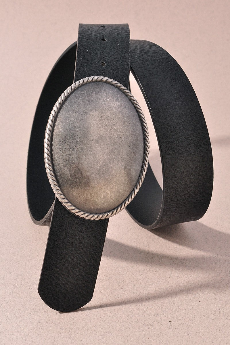 Western Oval Buckle Leather Belt