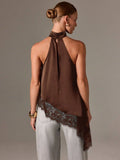 Lace Trim Satin Halter Top