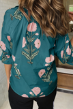 LAS Wild Flower Print V Neck 3/4 Sleeve Blouse (S-XL)