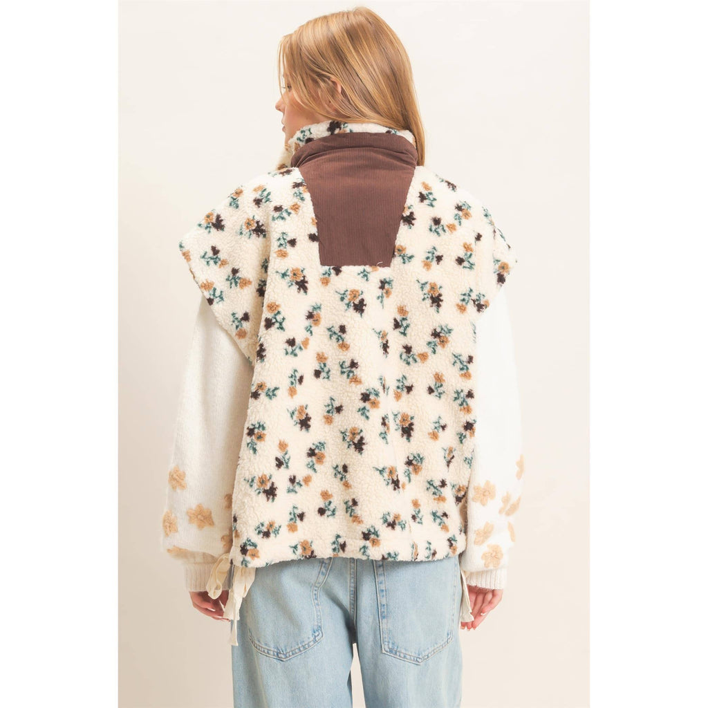 Floral Sherpa Vest With Corduroy