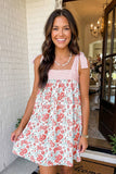 LAS Floral Stripe Patchwork Bow Knot Strap Mini Dress (S-XL)
