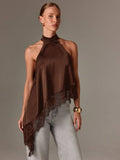 Lace Trim Satin Halter Top