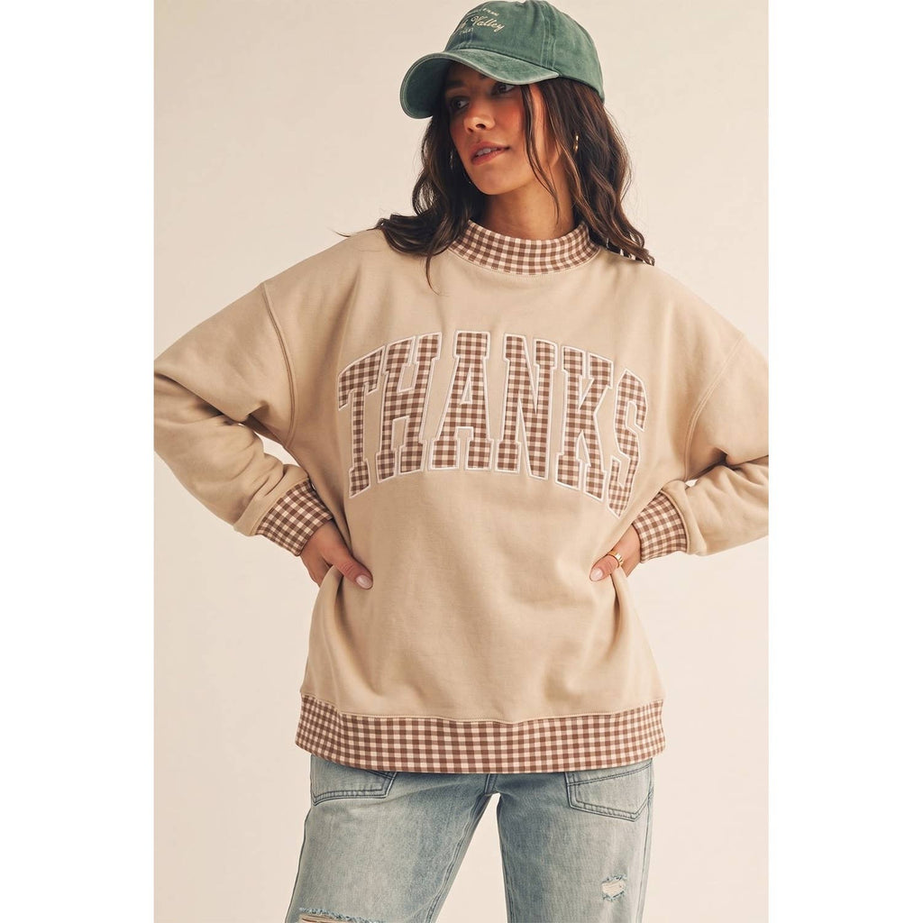 Vintage Thanks Gingham Patch Pullover