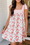 LAS Floral Stripe Patchwork Bow Knot Strap Mini Dress (S-XL)
