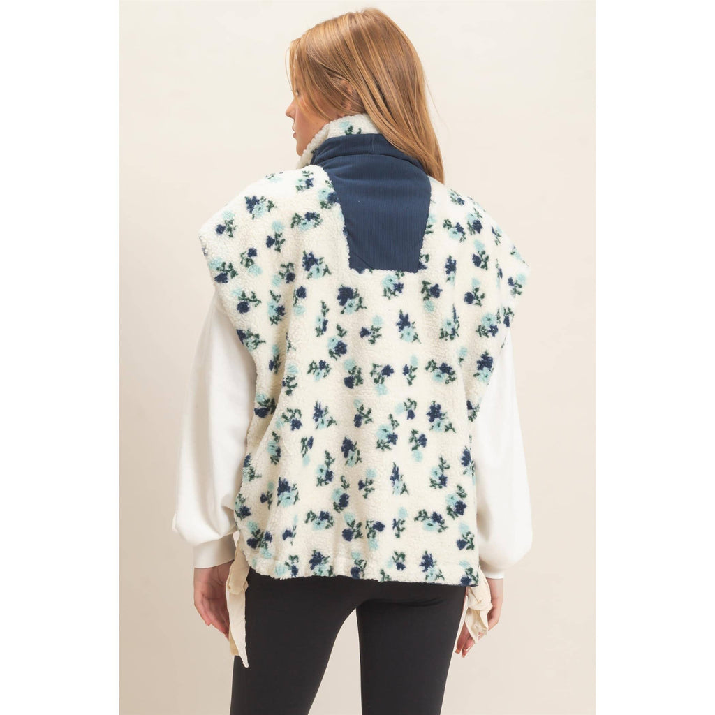 Floral Sherpa Vest With Corduroy