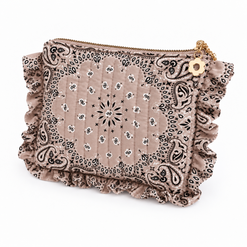 Ellison+Young Bandana Ruffle Everything Pouch, Quilted Cosmetic Case
