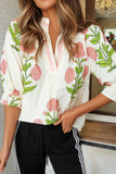 LAS Wild Flower Print V Neck 3/4 Sleeve Blouse (S-XL)