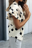 LAS Polka Dot Print V Neck Ruffle Sleeve Blouse (S-XL)